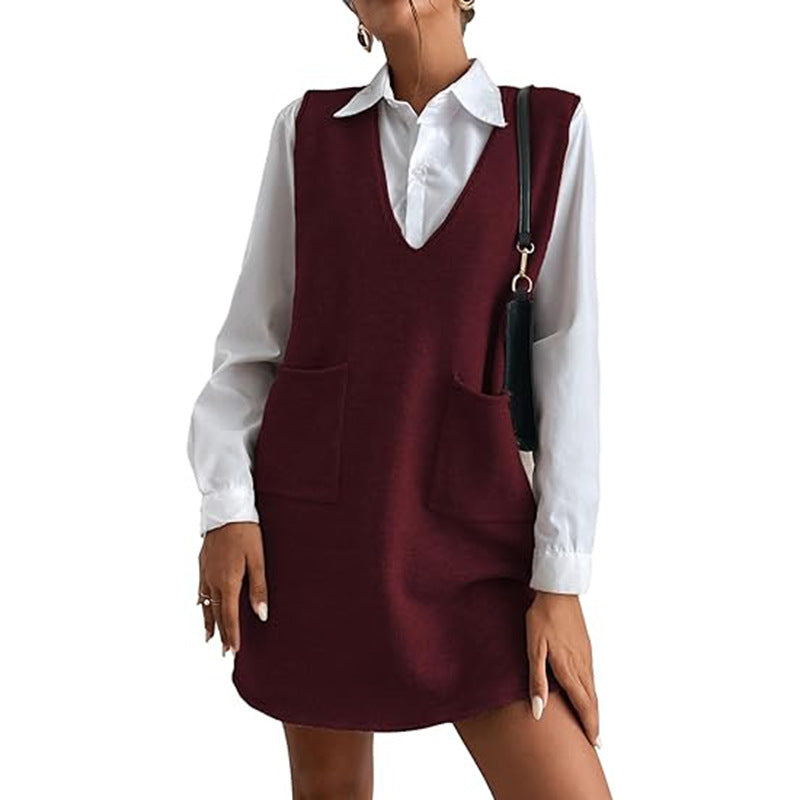 Oversized Fall Dresses For Women V Neck Plaid Sleeveless Wide Straps Casual Pockets Pinafore Mini Overall Bridesmaid Dresses