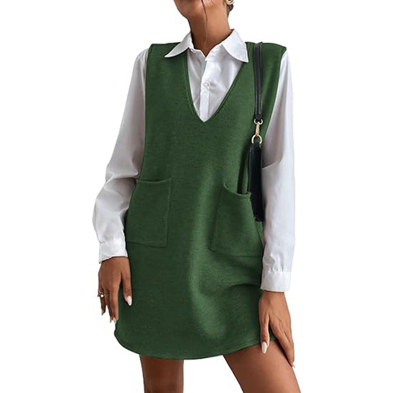 Oversized Fall Dresses For Women V Neck Plaid Sleeveless Wide Straps Casual Pockets Pinafore Mini Overall Bridesmaid Dresses